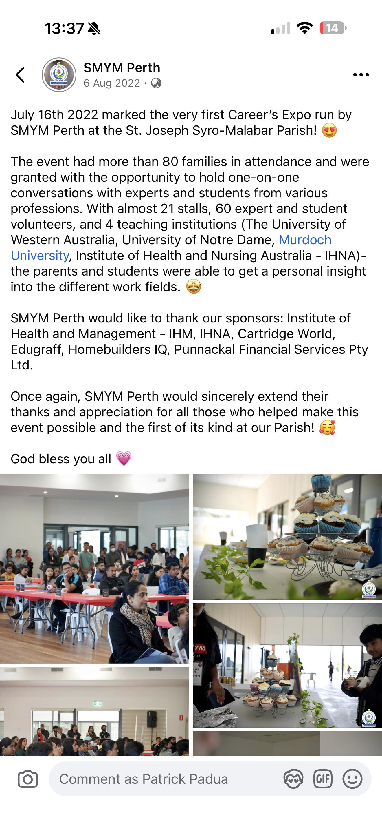 Facebook post — first Career's Expo, SMYM Perth